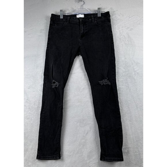 Asos Design Super Skinny Jeans Womens Size W34X30L Distressed Mid Rise Black - Picture 1 of 11